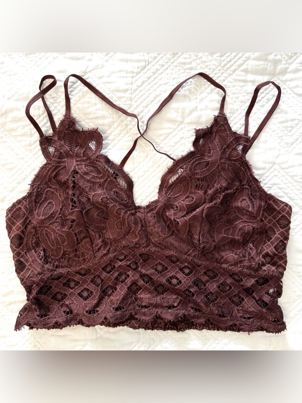 Anemone Burgundy Merlot Strappy Crochet Lace Long Line Bralette XXL